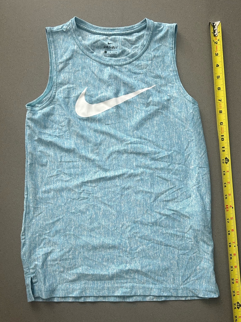 Nike Light Blue Heathered Dri-FIT Tank with White Swoosh